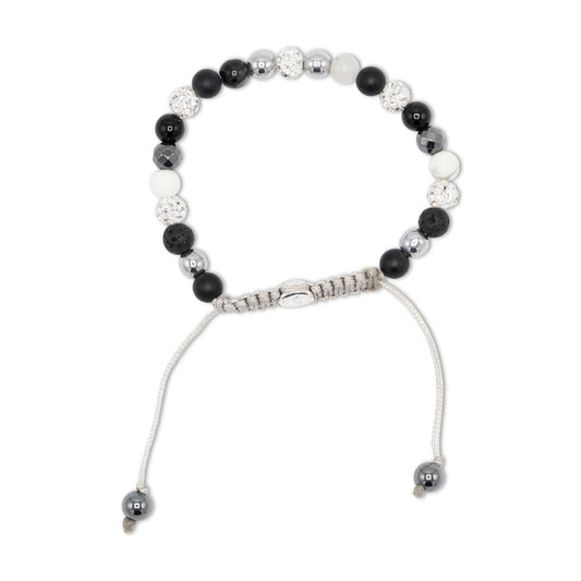 Black White & Crystal Silver Bead Bracelet By Karma Jewellery