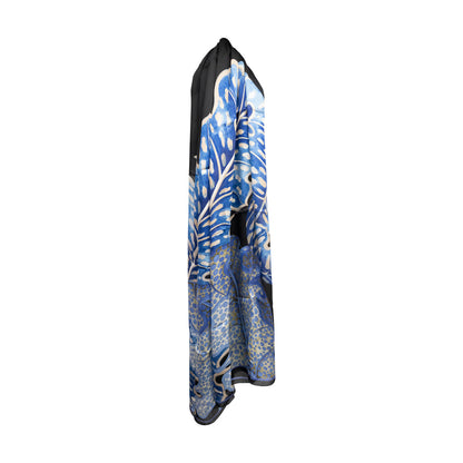 Salvatore Ferragamo Blue & Black Print Silk Scarf