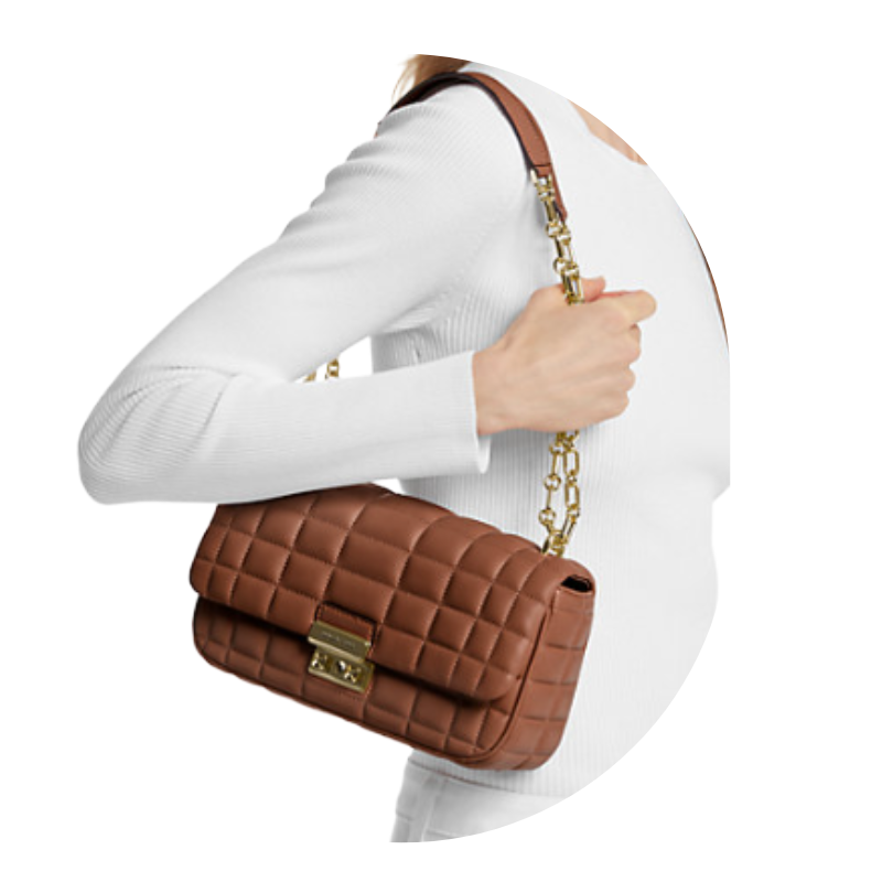 Michael Kors Tribeca Large Leather Convertible Chain Shoulder Bag Brown