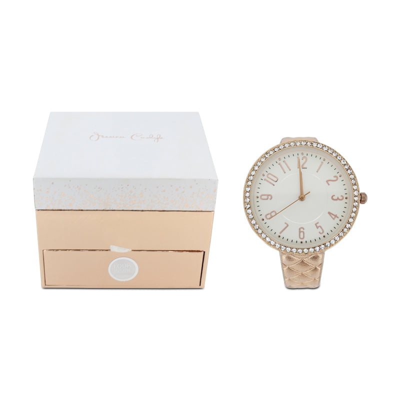 Jessica Carlyle Rose Gold Crystal Watch & Earrings Jewellery Set 6464