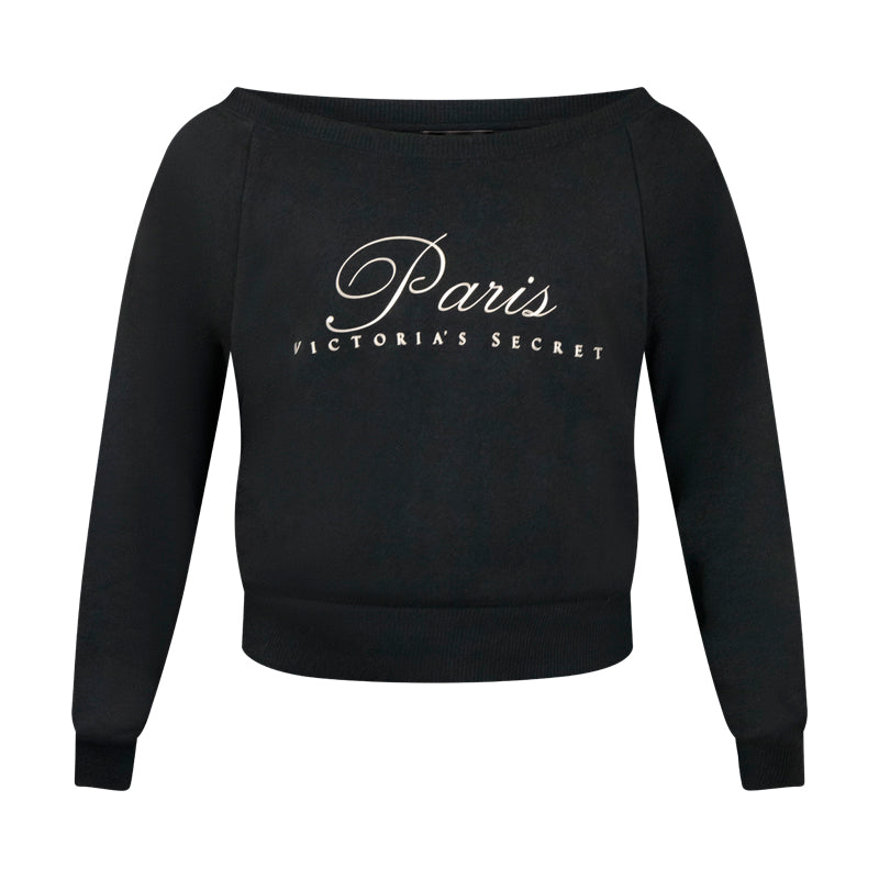  Victoria's Secret Off Shoulder Fleece 'Paris' Black Sweatshirt