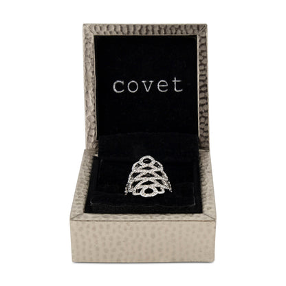 Covet Rhodium Cubic Zirconia Pave Swirl Silver Ring - Size 5