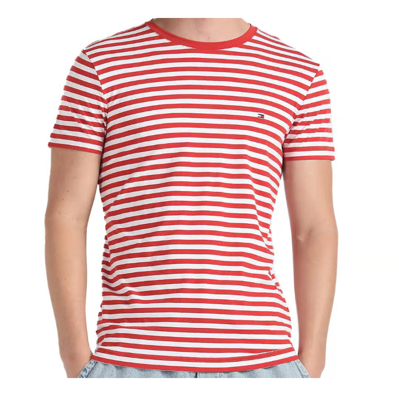Tommy Hilfiger Men's Striped T-Shirt Cinnabar Red & White