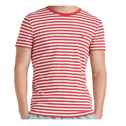 Tommy Hilfiger Men's Striped T-Shirt Cinnabar Red & White