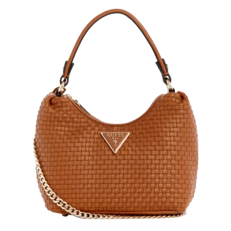 Guess Etel Woven Mini Hobo Bag Cognac Brown