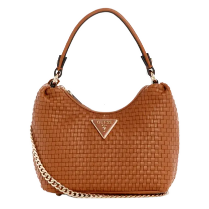 Guess Etel Woven Mini Hobo Bag Cognac Brown