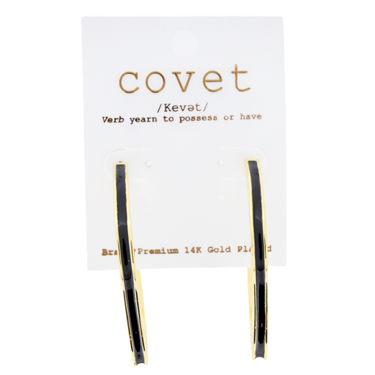 Covet Gold Coloured Black Enamel Half Hoop Earrings DF3012GT