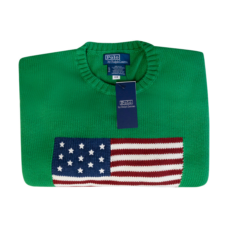 Ralph Lauren Men's Knitted the Iconic Flag Thick Jumper Green Extra Large