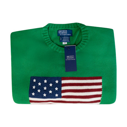 Ralph Lauren Men's Knitted the Iconic Flag Thick Jumper Green Extra Large