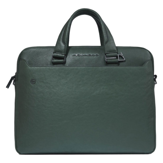 Piquadro Green Laptop Bag Leather 14 inch Black Square