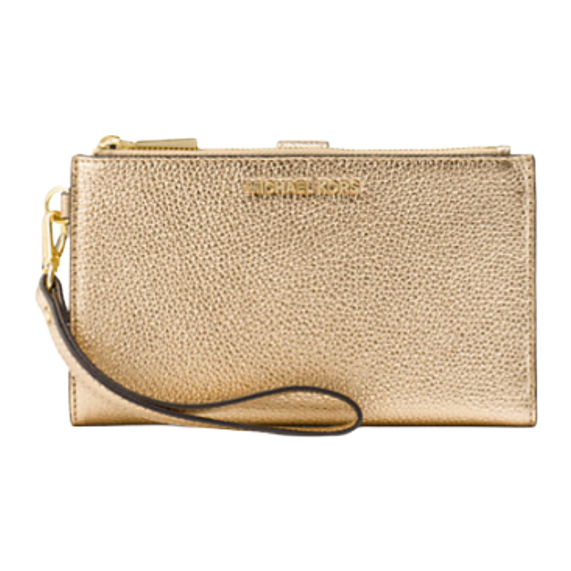 Michael Kors Jet Set Double Zip Leather Wristlet Purse Gold