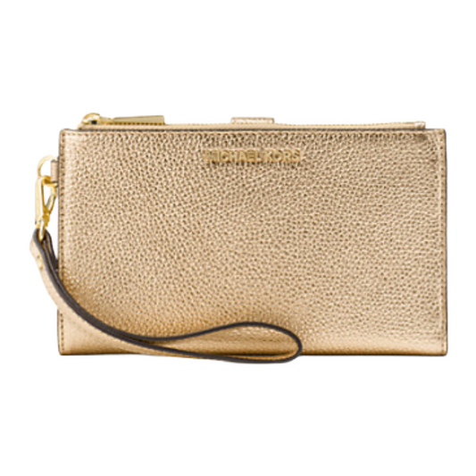Michael Kors Jet Set Double Zip Leather Wristlet Purse Gold