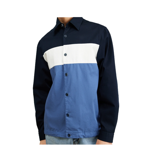 Hugo Boss Olson Men's Colour Blocked Relaxed Fit Shirt Open Blue - Large