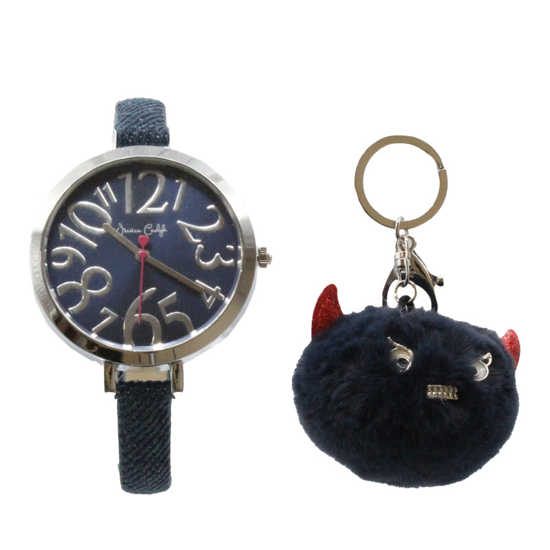 Jessica Carlyle Blue & Silver Watch & Monster Pom Pom Keyring