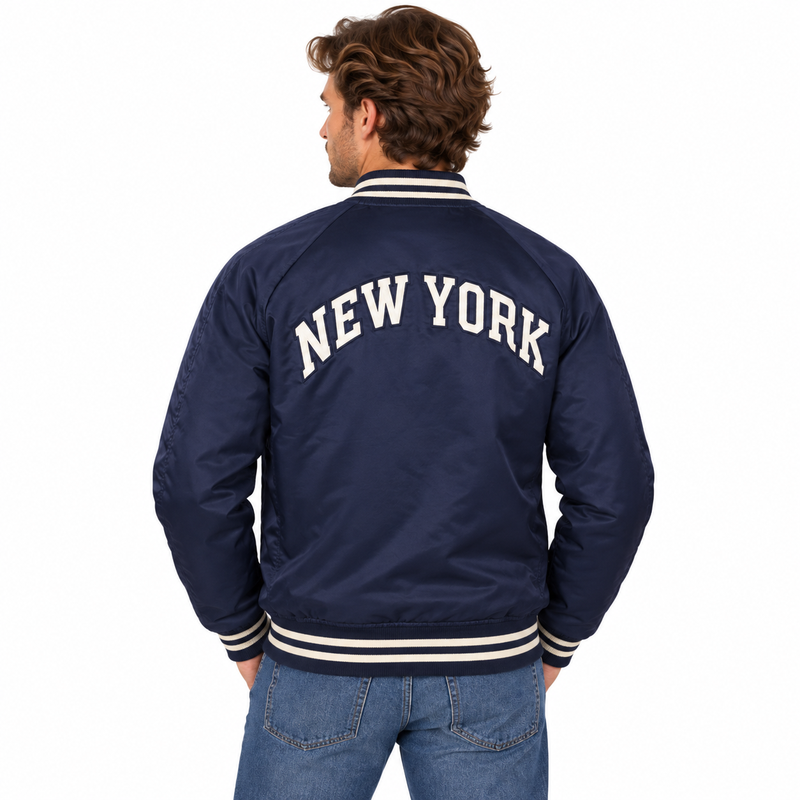 Ralph Lauren Polo Satin Letterman Jacket Aviator Navy Men's