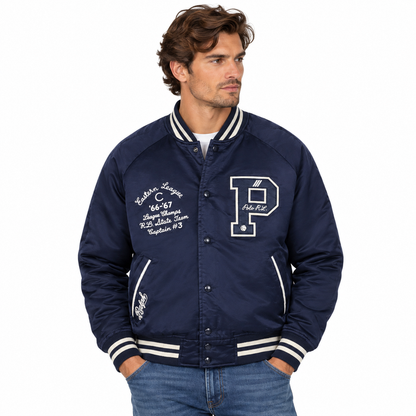 Ralph Lauren Polo Satin Letterman Jacket Aviator Navy Men's