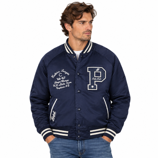 Ralph Lauren Polo Satin Letterman Jacket Aviator Navy Men's