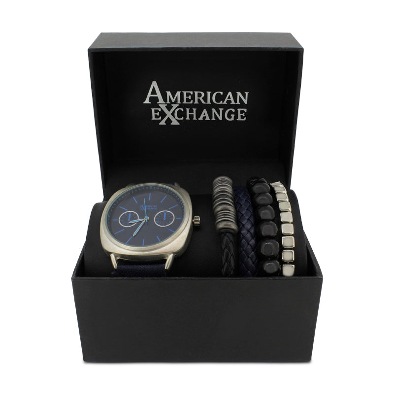 American Exchange Navy Mens Watch With Bracelets Set 5323 *Ex-Display*