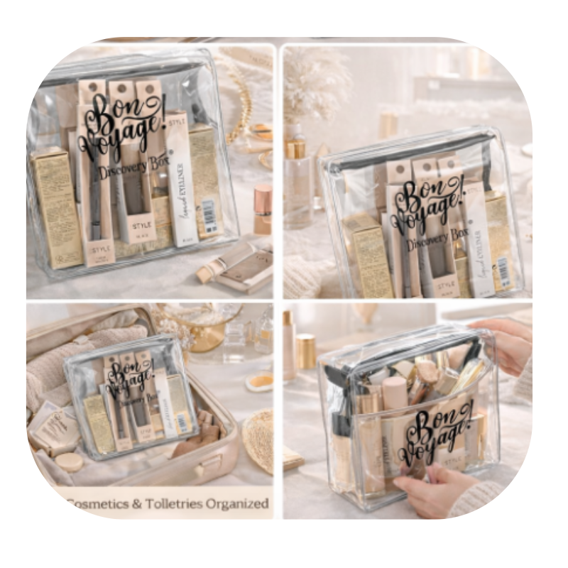 Bon Voyage Clear Travel Cosmetic Bag – Stylish & Spacious Makeup Organizer