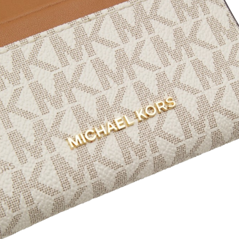 Michael Kors Jet Set Small Signature Logo Zip-Around Card Case Vanilla/Acorn