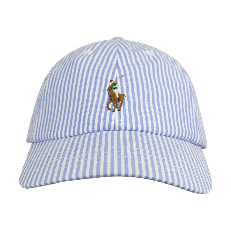 Ralph Lauren Polo Cotton Seersucker Cap Blue & White Striped