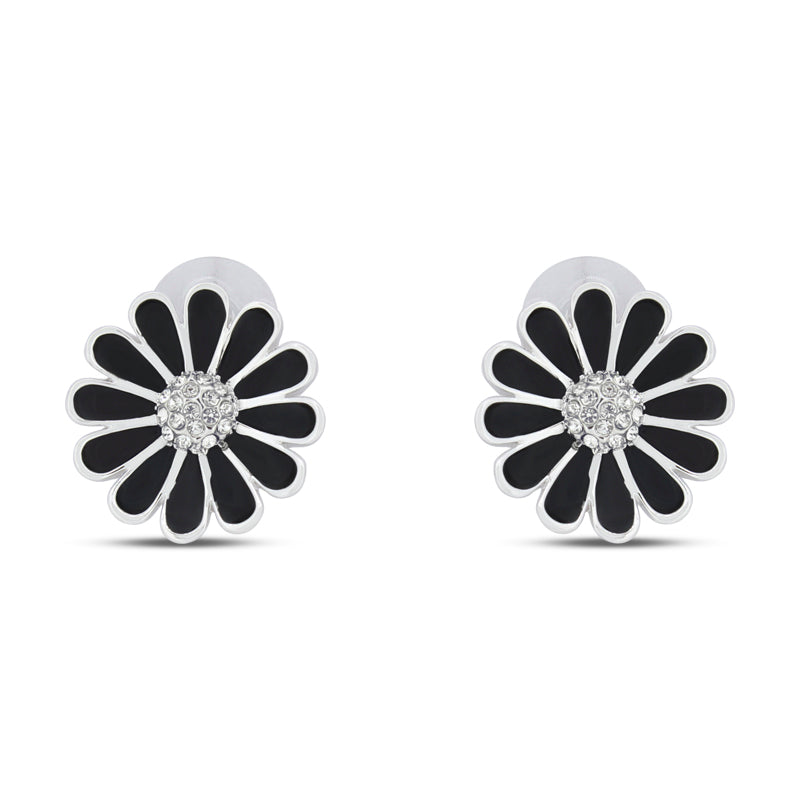 Khloelle Black and Silver Flower Earrings LC0070859