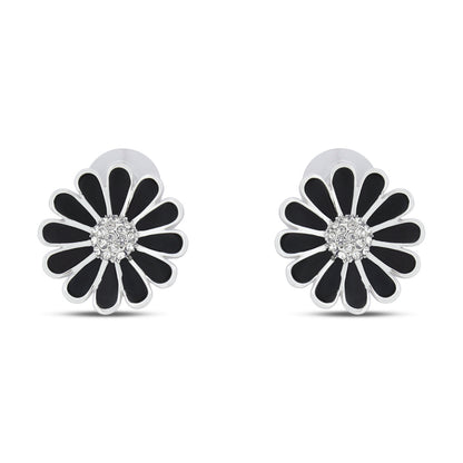 Khloelle Black and Silver Flower Earrings LC0070859