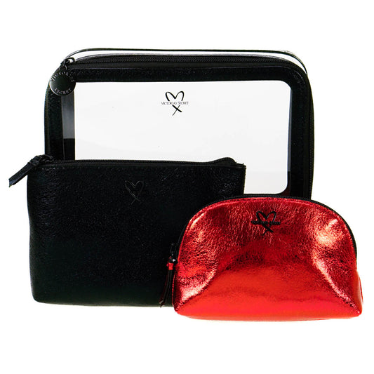 Victoria's Secret Black And Red Cosmetic Bag 3 Piece Set