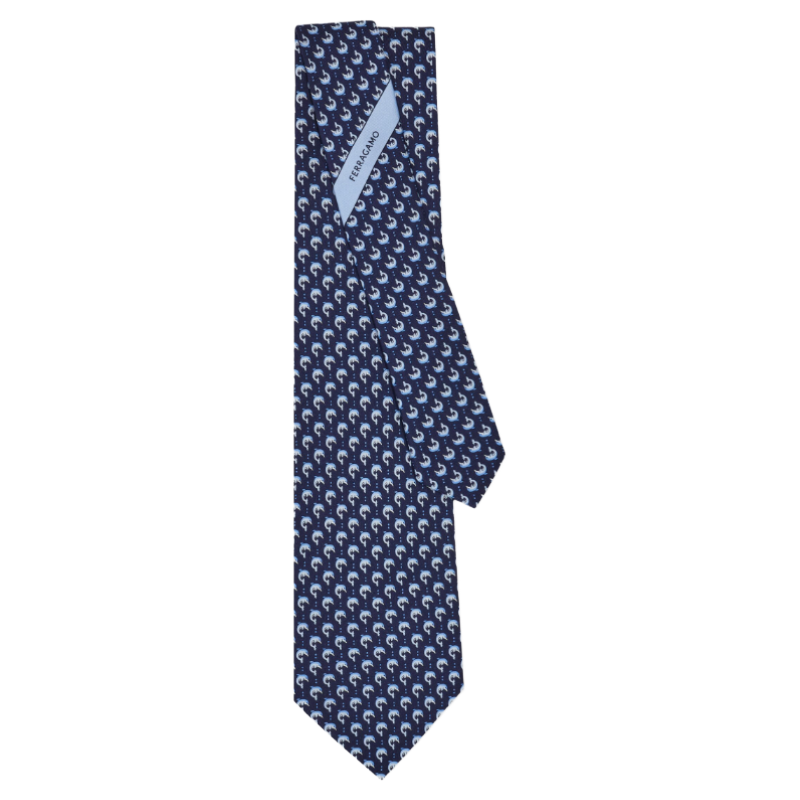 Salvatore Ferragamo Silk Dolphin Print Tie Dark Blue