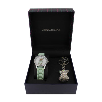 Jessica Carlyle Green Rubber Strap Watch with Dog Keychain