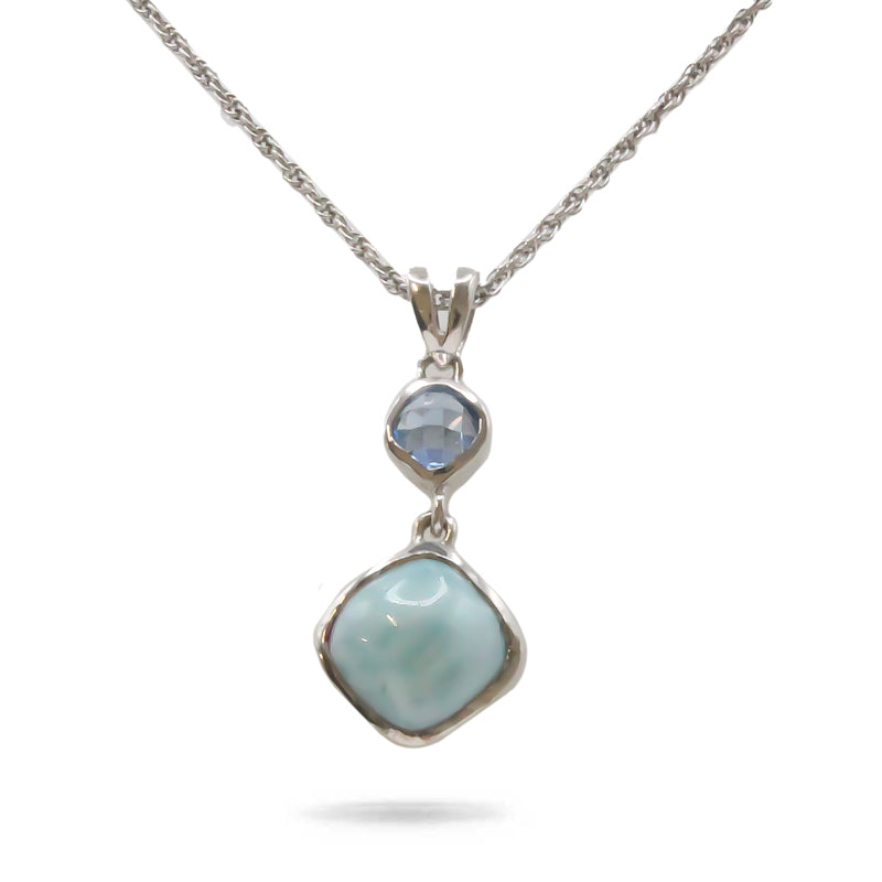 Marahlago Larimar Atlantic Cushion Sterling Silver Necklace 