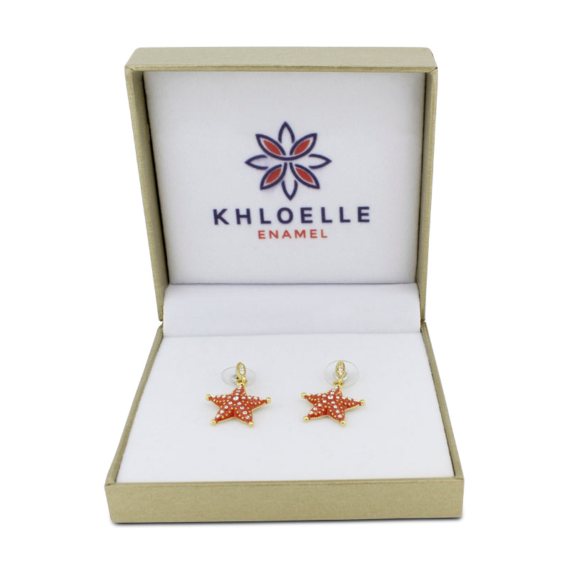 Khloelle Orange And Silver Starfish Earrings LC0070791