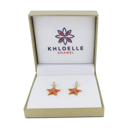 Khloelle Orange And Silver Starfish Earrings LC0070791