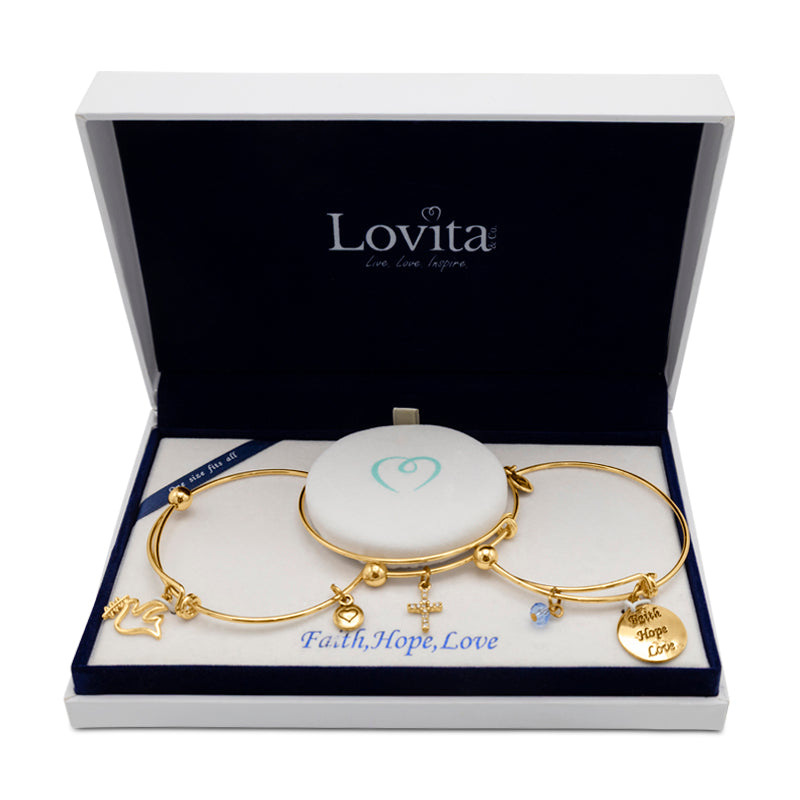Lovita Gold Plated Bangle Set | Faith, Hope, Love