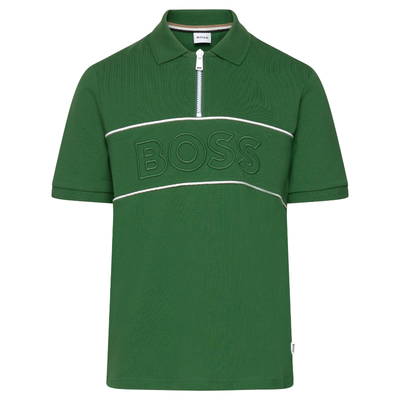 Hugo Boss Boy's Zip up Short Sleeve Polo Shirt Green