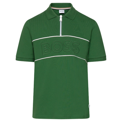 Hugo Boss Boy's Zip up Short Sleeve Polo Shirt Green