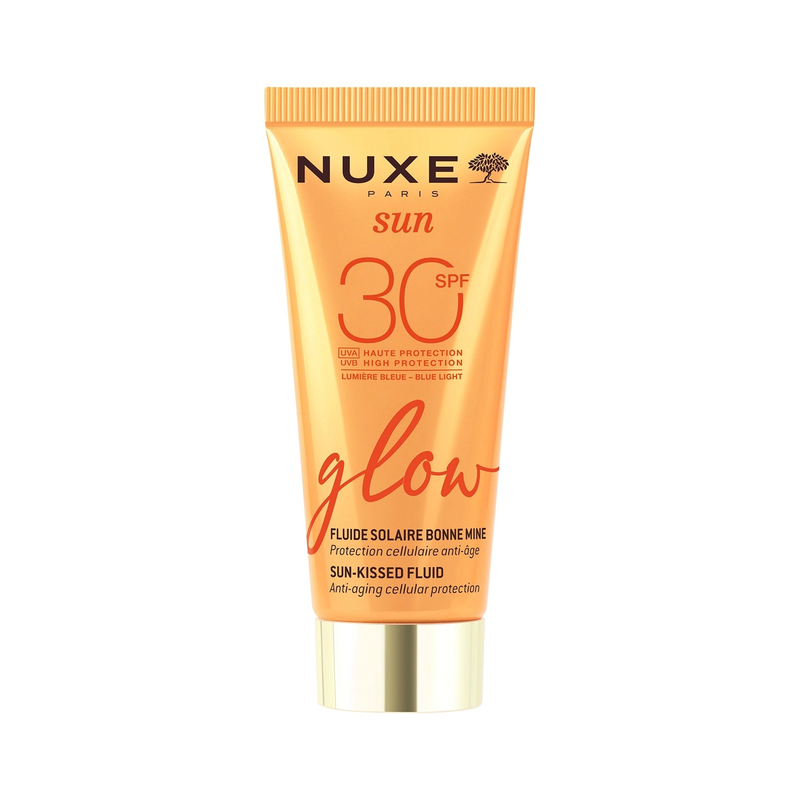 Nuxe Sun Glow Sun-Kissed Fluid SPF30 40ml tube on white background