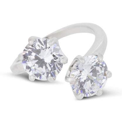 Covet Rhodium Cubic Zirconia 2 Stone Split Silver Ring - Size 7