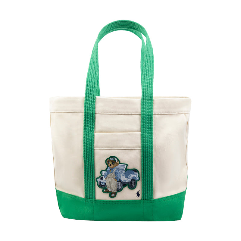 Ralph Lauren Polo Canvas Medium Polo Bear Tote Bag Green