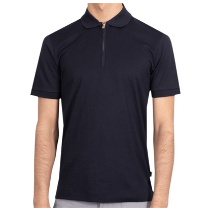 Hugo Boss Polston 35 Men's Zip Up Polo Shirt Dark Blue Slim Fit 