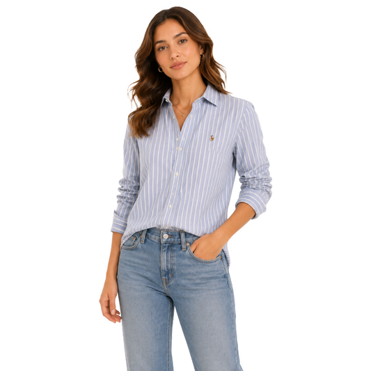 Ralph Lauren Women's Polo Slim Fit Striped Oxford Shirt Harbour Island Blue 