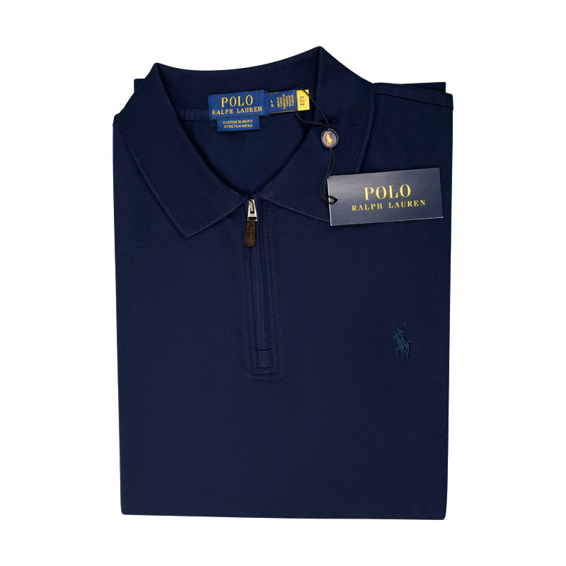 Ralph Lauren Polo Custom Slim Fit Quarter Zip Mesh Polo Shirt Navy