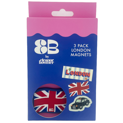 Celebrate London with Eleanor Bowmer's 3-pack souvenir fridge magnets. Bold designs, iconic symbols, perfect keepsake for home or office!