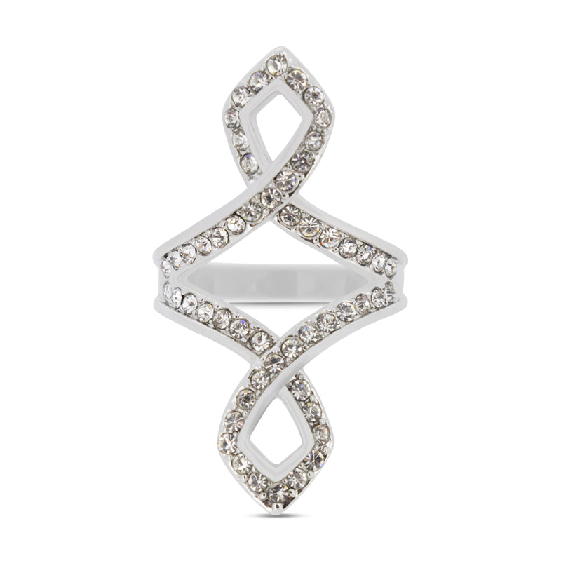 Covet Rhodium Plated Open Pave Crystal Silver Ring - Size 6
