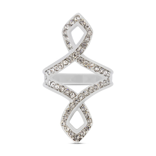 Covet Rhodium Plated Open Pave Crystal Silver Ring - Size 6