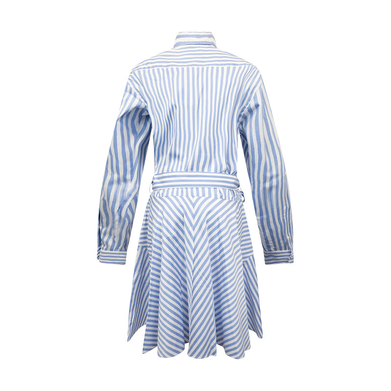 Ralph Lauren Polo Belted Striped Cotton Panelled Shirtdress Light Blue