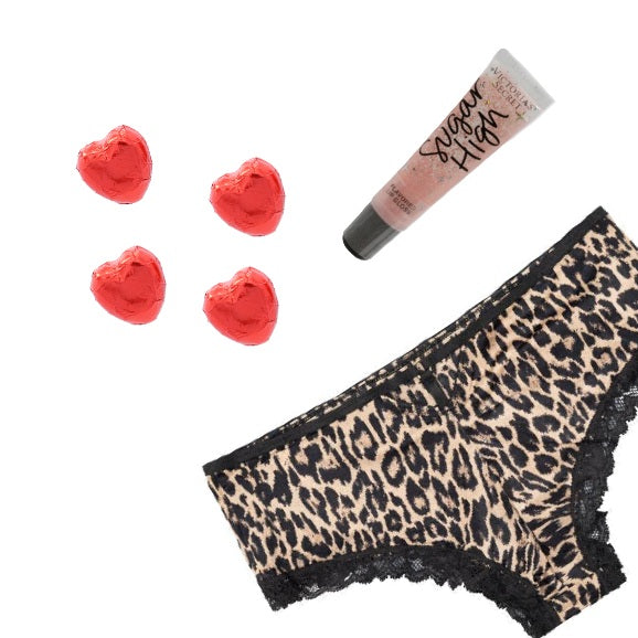 Victoria's Secret Leopard Knickers & Lip Gloss With Chocolates Gift Set