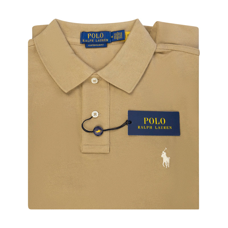 Ralph Lauren Polo Custom Slim Fit Mesh Polo Shirt Tan/Cream