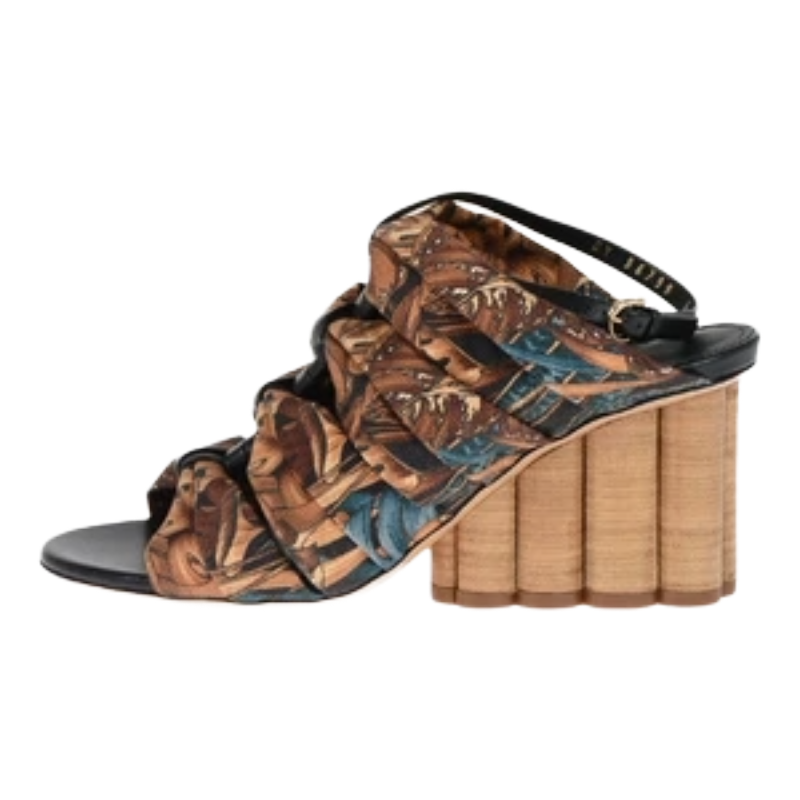 Salvatore Ferragamo Solki Heeled Sandals Print Fabric Beige/Black