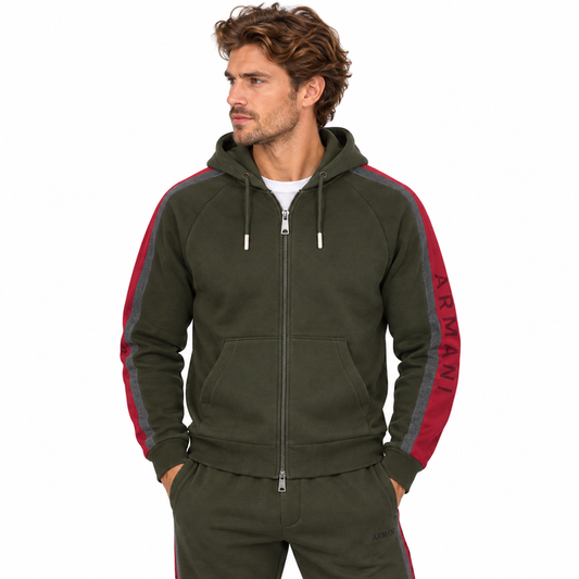 Armani Men's Green & Red Zipped Sweatshirt